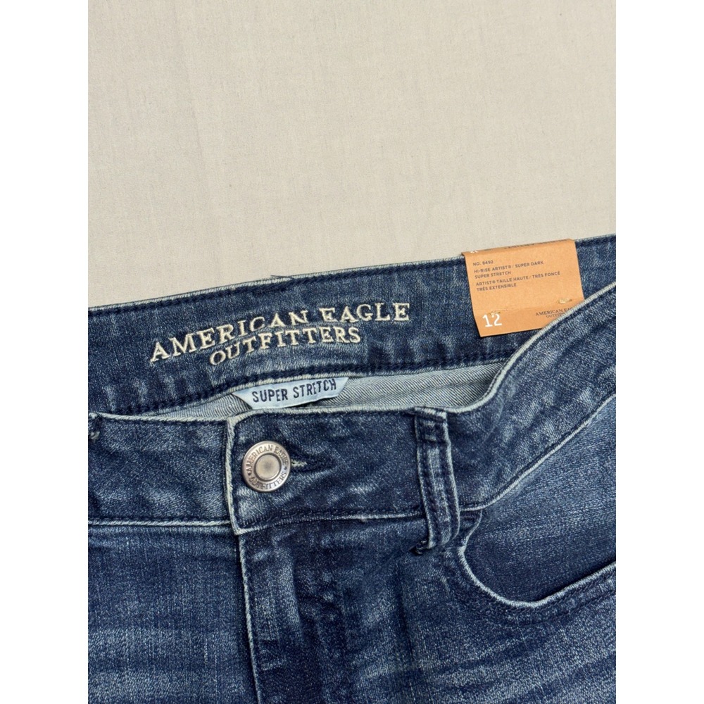 American Eagle Hi-Rise Artist Super Stretch Flare Jeans Blue 12 Long 8492-738 - Picture 2 of 9